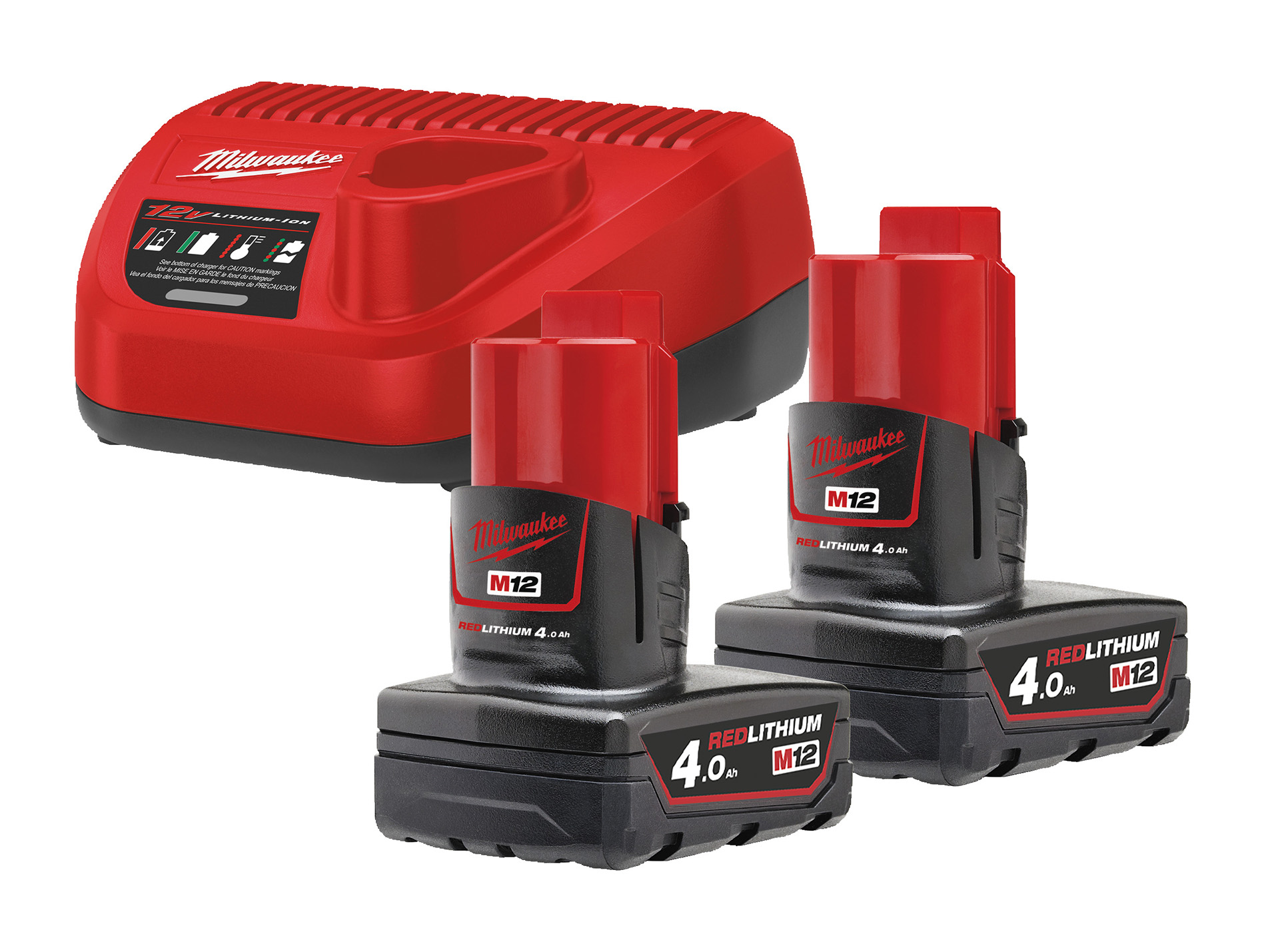 Pack 2 batteries MILWAUKEE M12 NRG 402 12V 4Ah + Chargeur